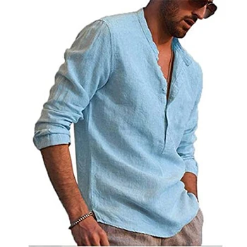 Men' s Cămașă de Culoare Solidă Stand de Guler Maneca Lunga Moale Simplu Tricou Barbati Bluza S/M/L/XL/XXL