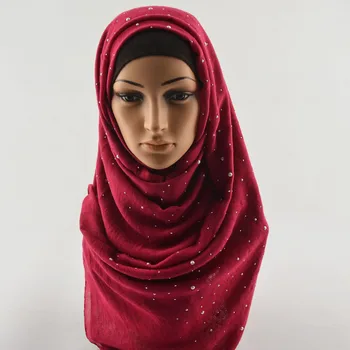 Moda musulmane hijab,simplu hijab cu perle,bumbac eșarfă de cap cu știfturi,șaluri și eșarfe,folie cap șal,perla hijabs eșarfă