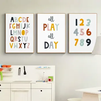 Alfabetul Numerele Canvas Postere Pepinieră Arta de Perete Grădiniță de Decorare Perete Pictura camere Copii tablouri DecoratIve pentru Copii