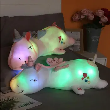 1 buc 60CM Drăguț Strălucitoare de Lumină LED Unicorn de Pluș Jucării Minunat Luminoase de Animale Unicorn Perna Umplute Păpuși Pentru Copii Cadouri pentru Copii
