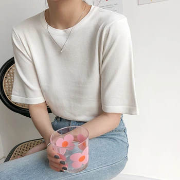 Colorfaith Noi 2020 Femei De Vara T-Shirt Solid Mai Multe Culori Bottom Casual Coreeană Stil Minimalist Moale Topuri Tricotate T6216