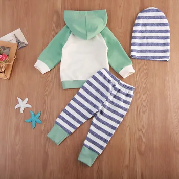 3 piese maneca Lunga Stripe Hoodie și Pantaloni de Trening cu articole pentru acoperirea capului Set Pentru Baby Boy Clothes