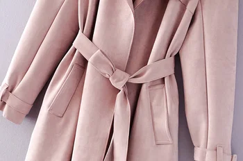 Haina Pentru Femei Roz Abrigo Mujer Timp Elegant Outwear Femei Palton Slim Piele De Căprioară Cardigan Șanț