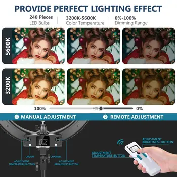 Neewer Avansate 2.4 G 18-inch LED-uri de Lumină Inel, Bi-color 3200-5600K Estompat cu Ecran LCD și 2.4 G Wireless de la Distanță