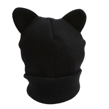 Femei Lână Capac Pălării De Primăvară Gri Negru Pălărie De Moda Urechi De Pisică Tricotate Pălărie Amuzant Minunat Cald Iarna Beanie Hat