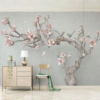 Beibehang Personalizate papel de parede 3D Relief copac magnolie Fotografie Tapet Arta Pictura Camera de zi Canapea Fundal de hârtie de perete