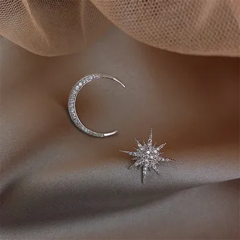 Moda Jewelley Asimetrie Argint 925 Luna Cristal Cercei Stud Pentru Fete Doamna Pendientes eh022