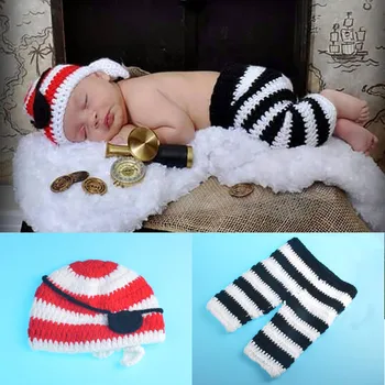 Noul Top de Vânzare Pirat Design Nou-născut Recuzită Fotografie lucrate Manual, Croșetat Pălărie cu Pantaloni Set Infant Costum Costum