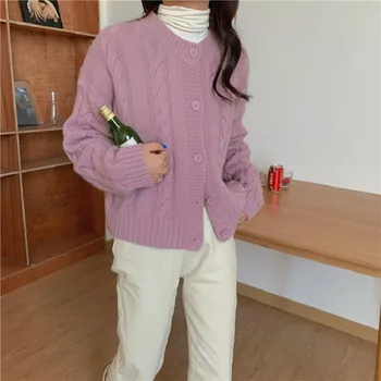 Supradimensionat Tricotat Cardigan Pulover Maneca Lunga Femei stil coreean Vrac Fit V-neck Mareea Moda Toamna Iarna 2020 C407