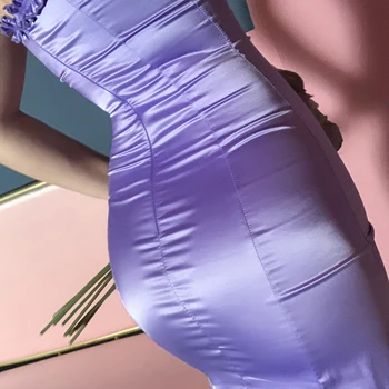 2019 Ins Stil Purple Satin Stretch Slim Spaghete Curea Volane Mini Rochie Sexy
