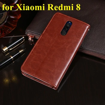 Titularul cardului de caz acoperire pentru Xiaomi Redmi 8 Hongmi8 Roșu km 8 8A Pu piele caz de Protecție Acoperă Retro toc portofel flip caz
