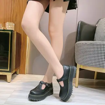 Femei pantofi plat de mari dimensiuni retrocollege stil rotund catarama coaja groasă brioșă mici pantofi din piele pantofi papusa dulce pantofi de piele