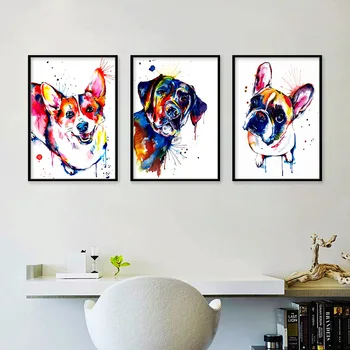 Colorat Animale Câine Bulldog francez Labrador Panza Pictura Postere si Printuri de Arta de Perete Imaginile pentru Camera de zi Decor Acasă
