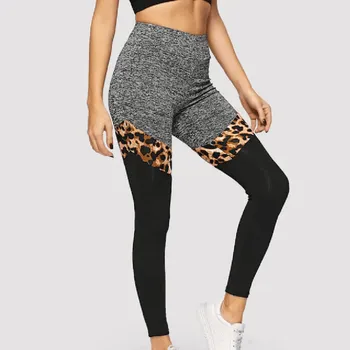 25# Jambiere Femei Leopard de Bloc de Culoare Mozaic de Înaltă Talie Elastic Pantaloni Sport Pantaloni Plus Dimensiune Leggins лоссины для фитнеса