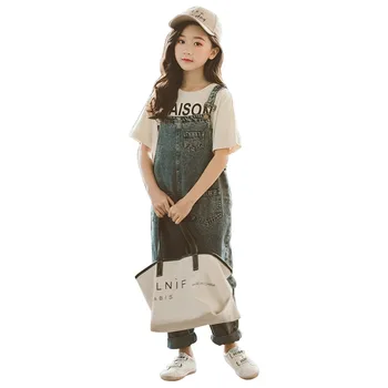 New Sosire Toamna Anului 2020 Stil Coreean Grupa De Fete Adolescente Generală Pantaloni Retro Moda Copil Fete Denim Pantaloni Largi Casual, Salopete, #8952