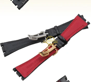 Autentic brățară din piele Watchband mens Sport curea de ceas Negru roșu Dublu cusute 28mm înaltă calitate accesorii Ceas