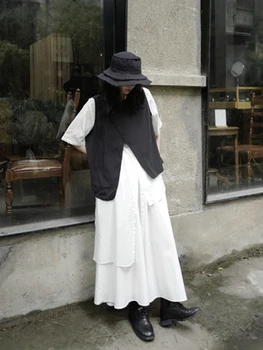 Întuneric Yamamoto stil negru asimetric guler rotund vesta de moda nișă designer Japonez stil vesta femei