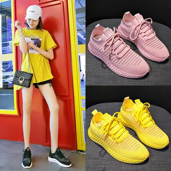 Moda Primavara-Vara Tricotate Galben Respirabil Pantofi Casual Femei Adidași Coreean Sport Pantofi De Agrement Trend Vulcaniza Pantofi