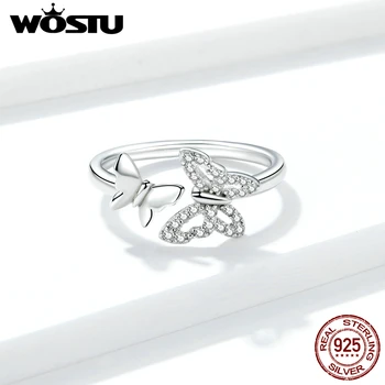 WOSTU 2020 Nou Fluture Inel Argint 925 Stralucitoare de Zirconiu Reglabil Dimensiune Inel Pentru Femei Elegante Degetele de Bijuterii CTR141
