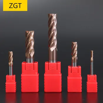 ZGT Endmills Tăiere HRC60 4 Flaut 4mm 6mm 8mm 10mm Tungsten din Oțel freze Aliaj Carbură End Mill Metal de Tăiere Cnc Instrumente