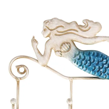 Tooarts Fier Sirena Figurine Meserii Cuier de Perete Cârlig de Montare pe Perete Straturi de Prosoape de Saci Cheie Rack Suport Sculptură din Metal pentru Baie