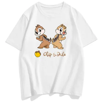 Disney Tricou Dulce Chip 'n Dale Desene animate Chipmunk Scrisoare de Imprimare Cuplurile Unisex Femei T-Shirt cu Maneci Scurte O-Gât Topuri 6 Culori