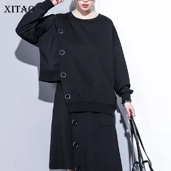 XITAO Neregulate Paiete Negru T Shirt Femei Coreea Moda Noua 2019 Toamna Batwing Maneca Casual Elegant Minoritate Tee Top XJ1106