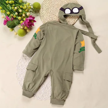 Aviator Salopetă Pentru Copii + Capac Haine De Băieți Nou-Născuți Salopete Pentru Sugari Îmbrăcăminte Generală Bebe Roupas Pilot Costume Verzi Tinute Topuri