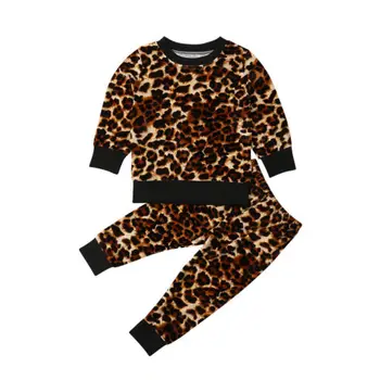2 buc Copii Fete pentru Copii Haine Leopard Maneca Lunga T-shirt + Jambiere Pantaloni de Costum Set Haine