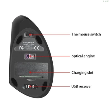 Stângaci Mouse-ul Reîncărcabilă Ergonomic Vertical Șoareci cu Receptor USB pentru PC 667C