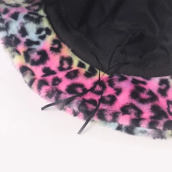 Femei Iarna Cald Pufos De Plus Găleată Pălărie Colorate Tie-Dye Leopard Pescar Capac