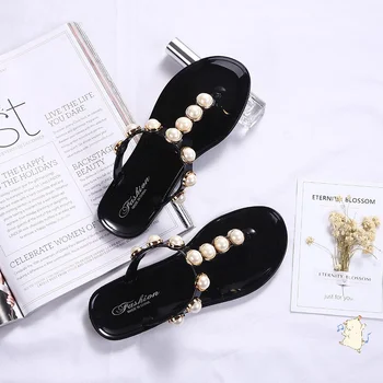 Vara Femeile Perla Thong Flip Flop Brand De Lux Fetele De Pe Plajă În Aer Liber Fund Moale Jelly Pantofi De Designer Casual Deschide Degete Papuci