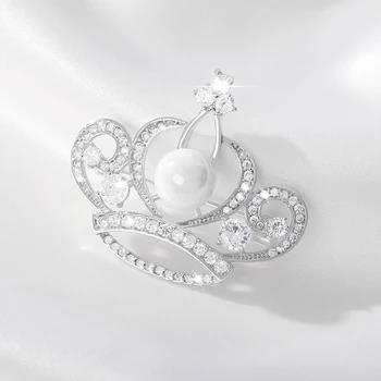 Aur Zircon CZ Nobil Coroana Brosa Stras Lux Perla Coroanei Brosa Pentru Femei Pin Rever Femei Bărbați Bijuterii, Ace de Cadouri
