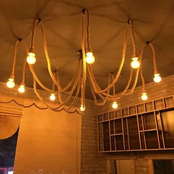 Retro Edison Bec Lumina de Cânepă Frânghie Candelabru de Epocă Loft Reglabil DIY E27 Spider Luciu cafenea, camera de zi bar de Fixare Lumina