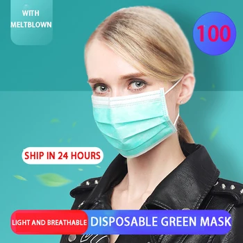 10/40/100buc Mască de Unică folosință, 3 Straturi Earloops Măști de Respirație Față Măști de Gura Non-țesute Verde Adult Masca Livrare Rapida
