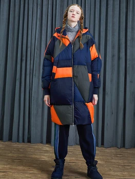 2020 Design Original Femei De Iarnă Casual Supradimensionate Gros Cald Contrast Culoare Alb Rață Jos Jacheta Ultra Liber Puffer Coat