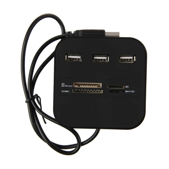 All In 1 Combo Hub USB 2.0 cu 3 Porturi, Cititor de Carduri pentru SD, M2, MMC, MS Pro Duo Negru
