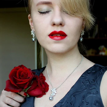 LUOTEEMI Lux Femeie la Modă Aur Alb-Culoare Gri Perle Sintetice Flori Pandantive Colier Pentru Cadou Bijuterii