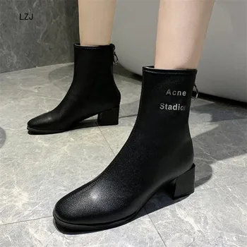 LZJ 2019 Toamna Iarna Noi Femeile Glezna Cizme Toc Pătrat Rochie Papuceii de Design de Moda Doamnelor Pantofi de Partid Femeie Cizme Negre