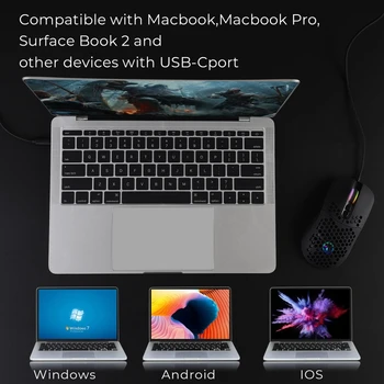 Tip C cu Fir Ușor Mouse de Gaming Fagure de miere Shell 7 Butoane 7200DPI RGB cu iluminare din spate C USB Mouse-ul pentru PC, Laptop