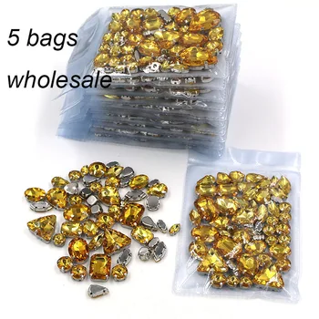 En-gros de 5 saci de Aur galben amestecat forma pietre de cristal de sticlă coase pe pietre cu feliuta de bază gheare haine diy