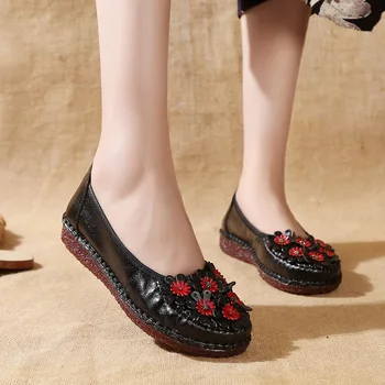 GKTINOO Stil Chinezesc 2020 Toamna Primavara din Piele Doamnelor Pantofi Plat pentru Femei Slip-On Handmade Vintage Confort Casual Apartamente