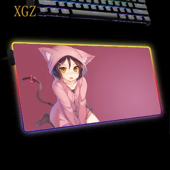 XGZ XXL Fată Anime RGB Jocuri Blocare Marginea Mouse Pad de Fundal cu LED USB Mouse Pad Mare Joc pe Calculator, Consola de Tastatură Tabelul Mat