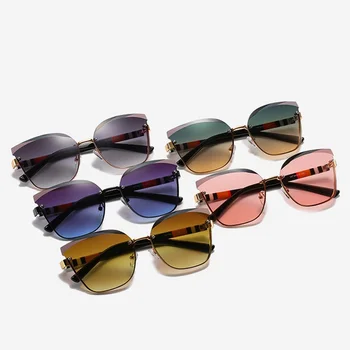 Caracteristici ochelari de Soare pentru Femei Pătrat cu Dungi Temple Bărbați Ochelari de Soare Cadru Metalic ochelari de Soare Pentru Femei Cat Nuanțe de Ochi Ochelari UV400