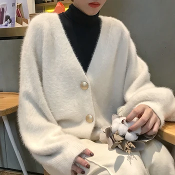 2020 Toamna Iarna pentru Femei de Moda Nurca Cașmir Pulover Cardigan Femei V-gât Tricotate cu părul Lung nurca cașmir pulover