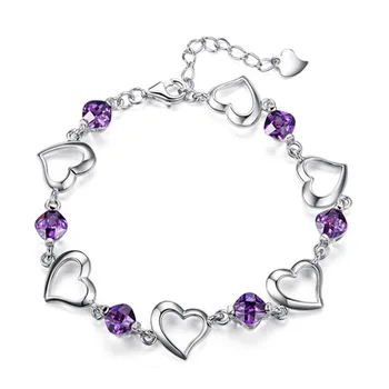 Argint 925 romantic dragoste inima cristal violet doamnelor bijuterii nu se estompeze brățară en-gros picătură de transport maritim