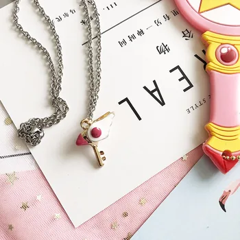 VEVEFHUANG Card Captor Sakura Kinomoto de Etansare Bagheta Colier Cheie Anime Cardcaptor Sakura Cioc de Pasăre Cosplay Pandantiv Bijuterii