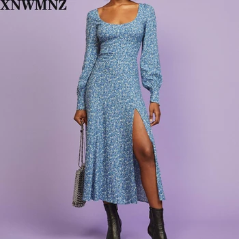 XNWMNZ Za femei 2020 corset montat relaxat fusta partea de fantă rochie midi casual moda vestido imprimare șic de sex Feminin Doamnelor rochii