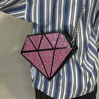 Moda Paiete în Formă de Diamant din Piele Pu Design Geometric Femei Mini Crossbody Sac de Mesager Geanta de Umar de sex Feminin Lant Poseta