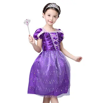 Copii De Fete Printesa Rochie Violet Elegant Zână De Basm Păr Lung Printesa Cosplay Costum Dantelă Ochiurilor De Plasă Pur Rochie De Petrecere